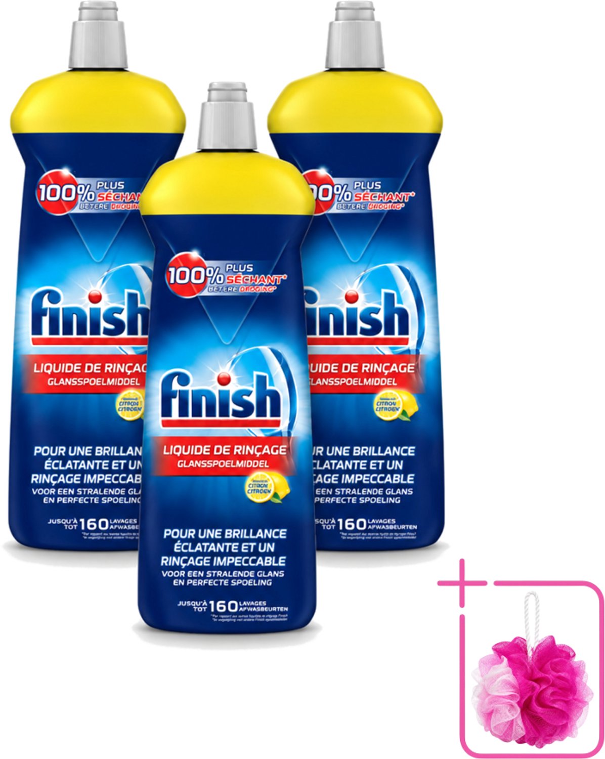 3 x Finish - Glansspoelmiddel - Citroen - Stralende glans - Tot 160 Afwasbeurten - 800 ml - Bulkverpakking - Glansspoelmiddel - Douchemop - Glans