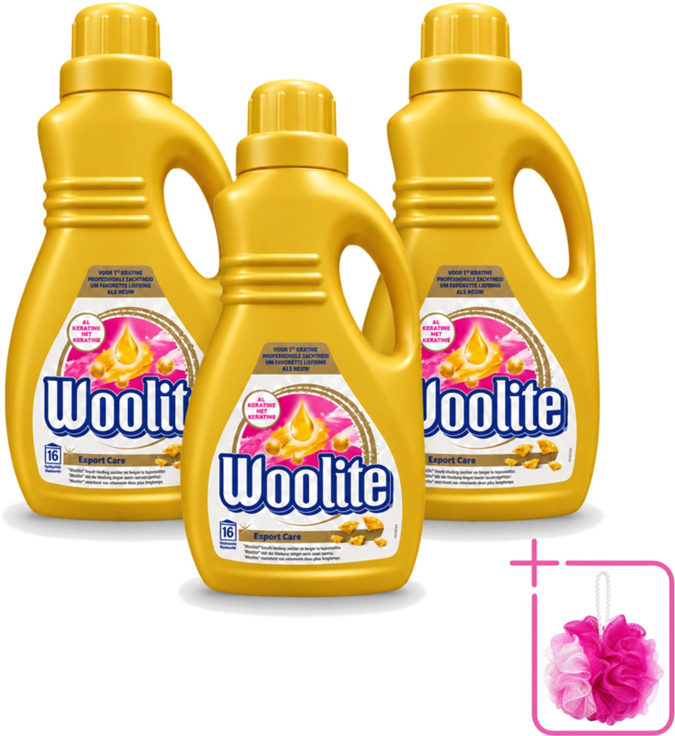3 x Woolite Expert Care - Vloeibaar Wasmiddel - Met Keratine - Delicate Was - 16 Wasbeurten - 1L - Bulkverpakking - Delicate was - Douchemop - Keratine wasmiddel