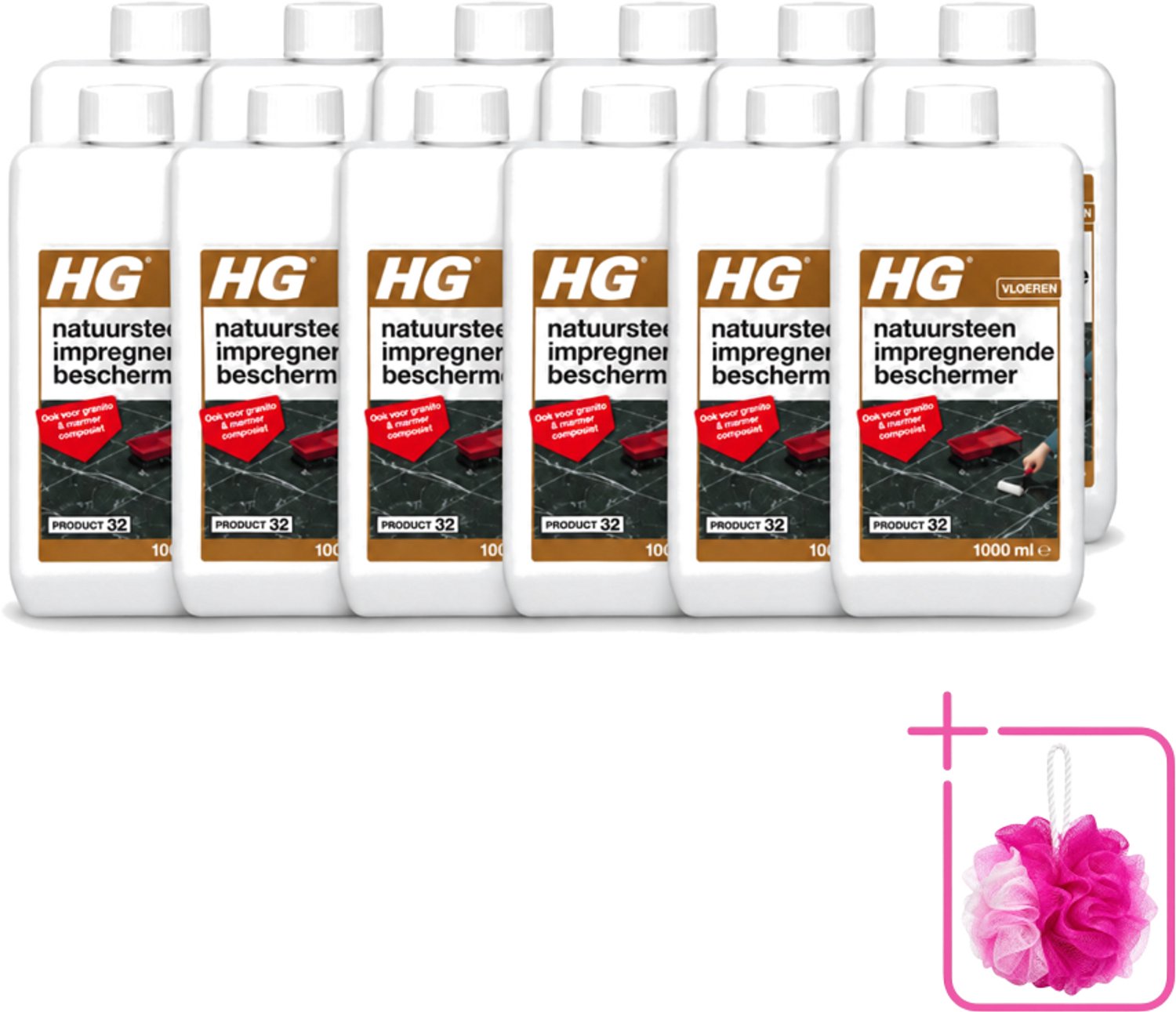 12 x HG - Natuursteen Impregnerende Beschermer - Ook Voor Granito & Marmer Composiet - 1L - Bulkverpakking - Natuursteen beschermer - Douchemop - Vuil en vlekken bestrijding