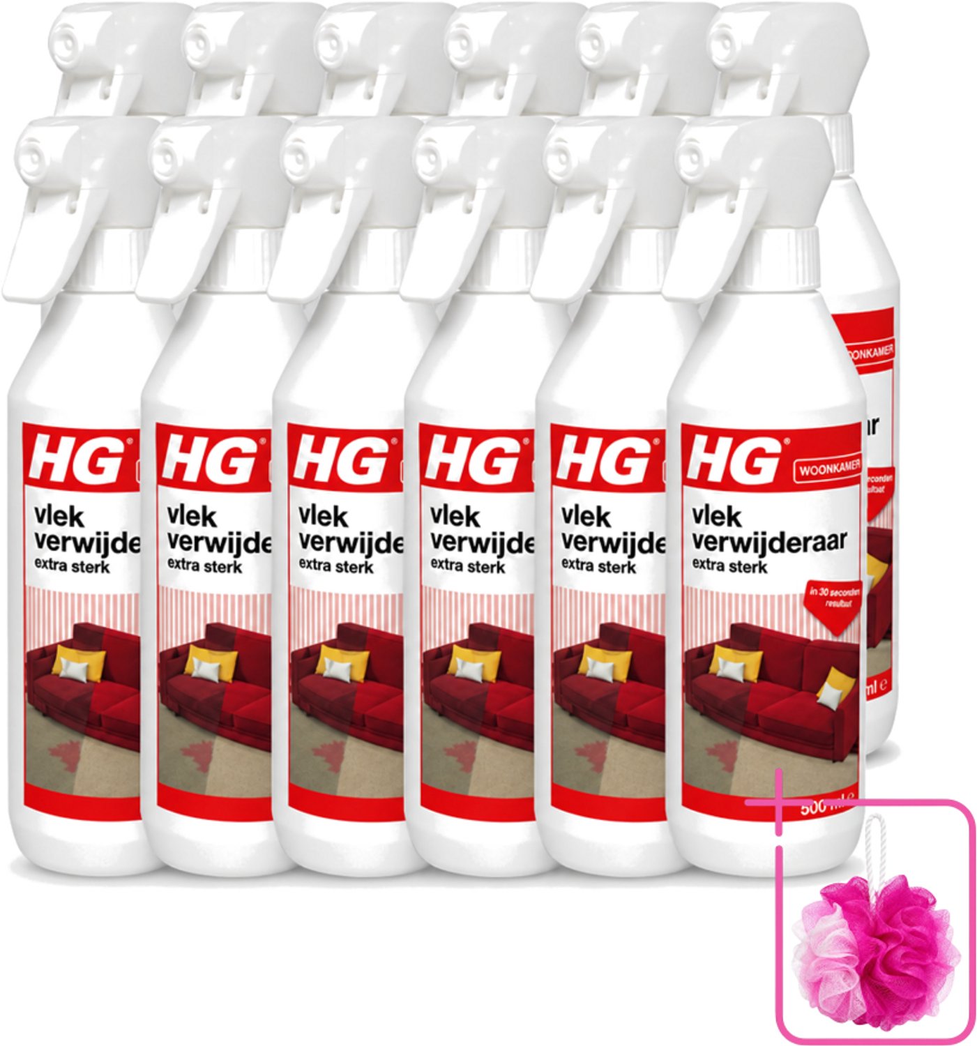12 x HG - Woonkamer - Vlekverwijderaar Extra Sterk - In 30 Seconden Resultaat - 500 ml - Bulkverpakking - Vlekverwijderaar - Douchemop - Vlekken verwijderen