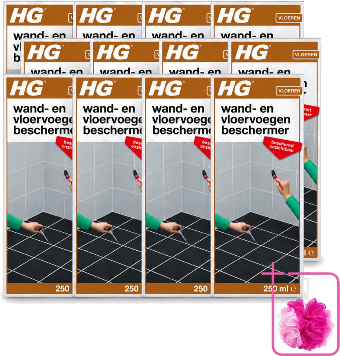 12 x HG - Vloeren - Wand & Vloervoegen Beschermer - Beschermt Onzichtbaar - 250 ml - Bulkverpakking - Voegen beschermer - Douchemop - Voegen reiniger