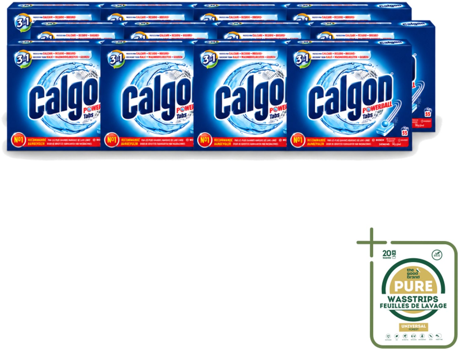 12 x Calgon - Wasmachinereiniger - Tegen Kalkaanslag / Wasmiddelresten / Geuren - 55 Tabletten - Wasstrips - Wasmachine Reinigen - Kalkaanslag Voorkomen - Wasmiddelresten Verwijderen - Geuren Neutraliseren - Wasmachine Schoonhouden