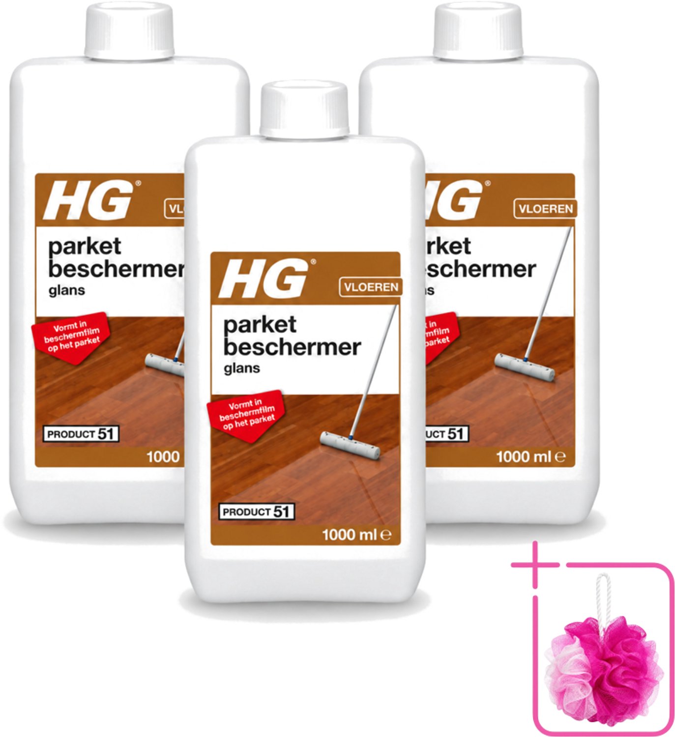 3 x HG - Parket Beschermer Glans - Vloeibare Emulsie - Vormt in Beschermfilm - 1L - Bulkverpakking - Parket beschermer - Douchemop - Slijtage bescherming