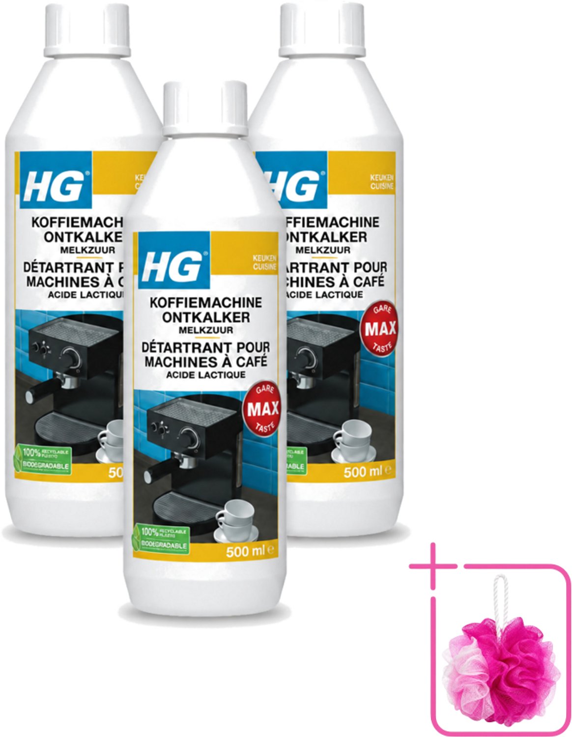 3 x HG - Koffiemachine Ontkalker - Op Basis Van Melkzuur - 4 tot 5 Reinigingsbeurten - 500 ml - Bulkverpakking - Koffiemachine ontkalker - Douchemop - Melkzuur ontkalker