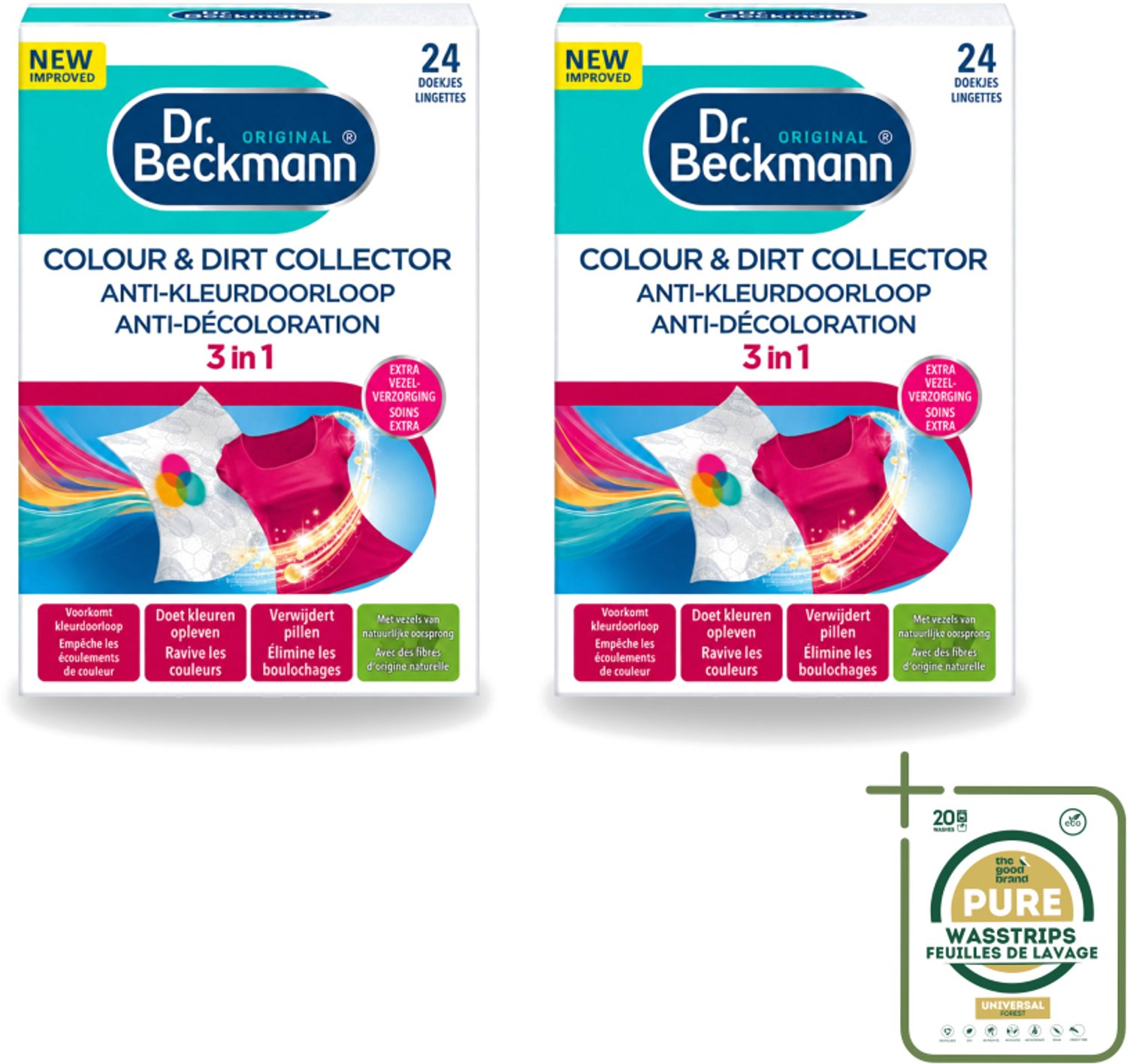 2 x Dr. Beckmann - Anti-Kleur Doorloopdoekjes - Kleurbescherming - Witte en Gekleurde Was - 24 Doekjes - Wasstrips - Kleurbescherming - Wasdoek - Kleurdoorloop - Wasdoekjes - Kleurabsorptie