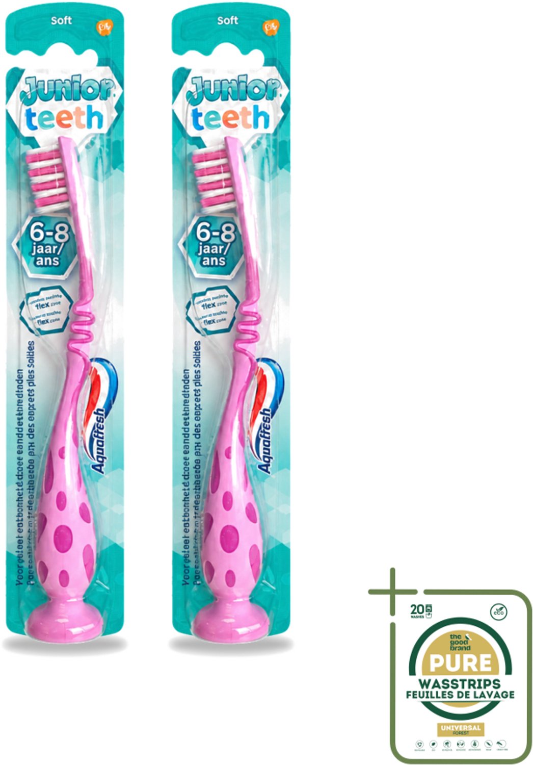 2 x Aquafresh - Junior Teeth Tandenborstel - 6-8 Jaar - Cool Ontwerp - 1 Stuk - Tandenborstel Voor Kinderen - Tandenpoetsen Voor Kinderen - Kindertandenborstel - Tandenborstel 6-8 Jaar - Tandenpoetsen Voor Jonge Kinderen