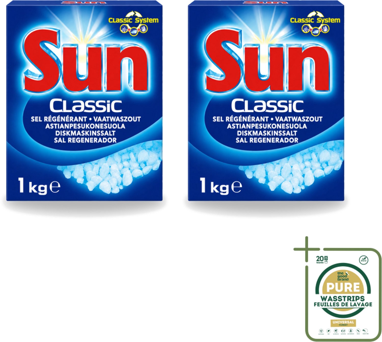 2 x Sun Classic - Vaatwaszout - Klassiek Systeem - 1 kg - Wasstrips - Vaatwaszout - Kalkaanslag Voorkomen - Vaatwasser Onderhoud - Waterhardheid - Klassiek Systeem