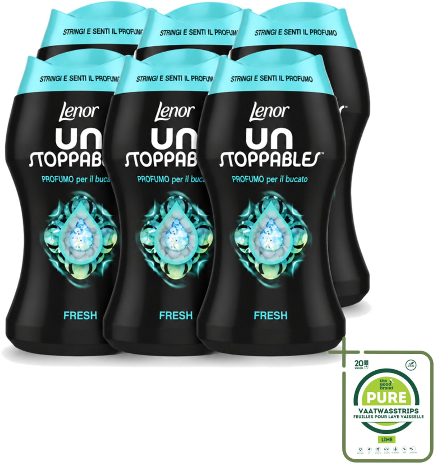 6 x Lenor Unstoppables – Geurbooster – Fresh - 10 Wasbeurten - 140 g - Grootverpakking - Vaatwasstrips - Geurbooster Was - Frisheid Was - Geurparels Was - Wasgeur - Frisheid Kleding