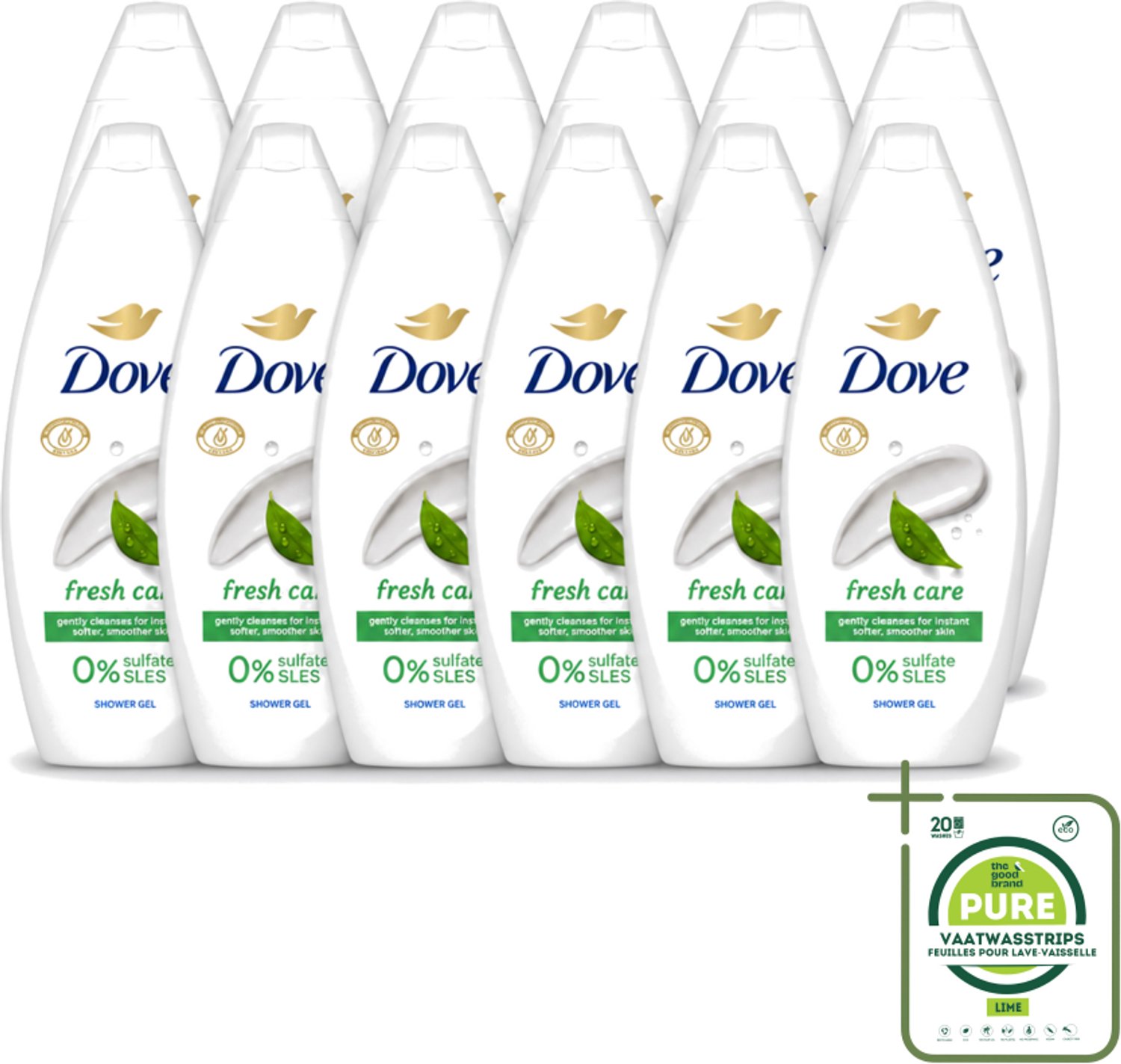 12 x Dove – Douchegel – Fresh Care – 250 ml - Grootverpakking - Vaatwasstrips - Douchegel - Fris - Schone Huid - Huid Reinigen - Huid Hydrateren