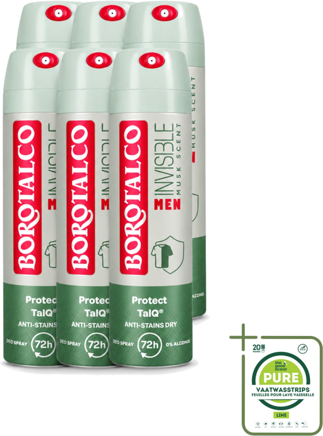 6 x Borotalco – Deodorant Spray – Men Musk Geur – 150 ml - Grootverpakking - Vaatwasstrips - Deodorant Spray - Mannelijke Geur - Musk - Zweetvermindering - Frisse Geur