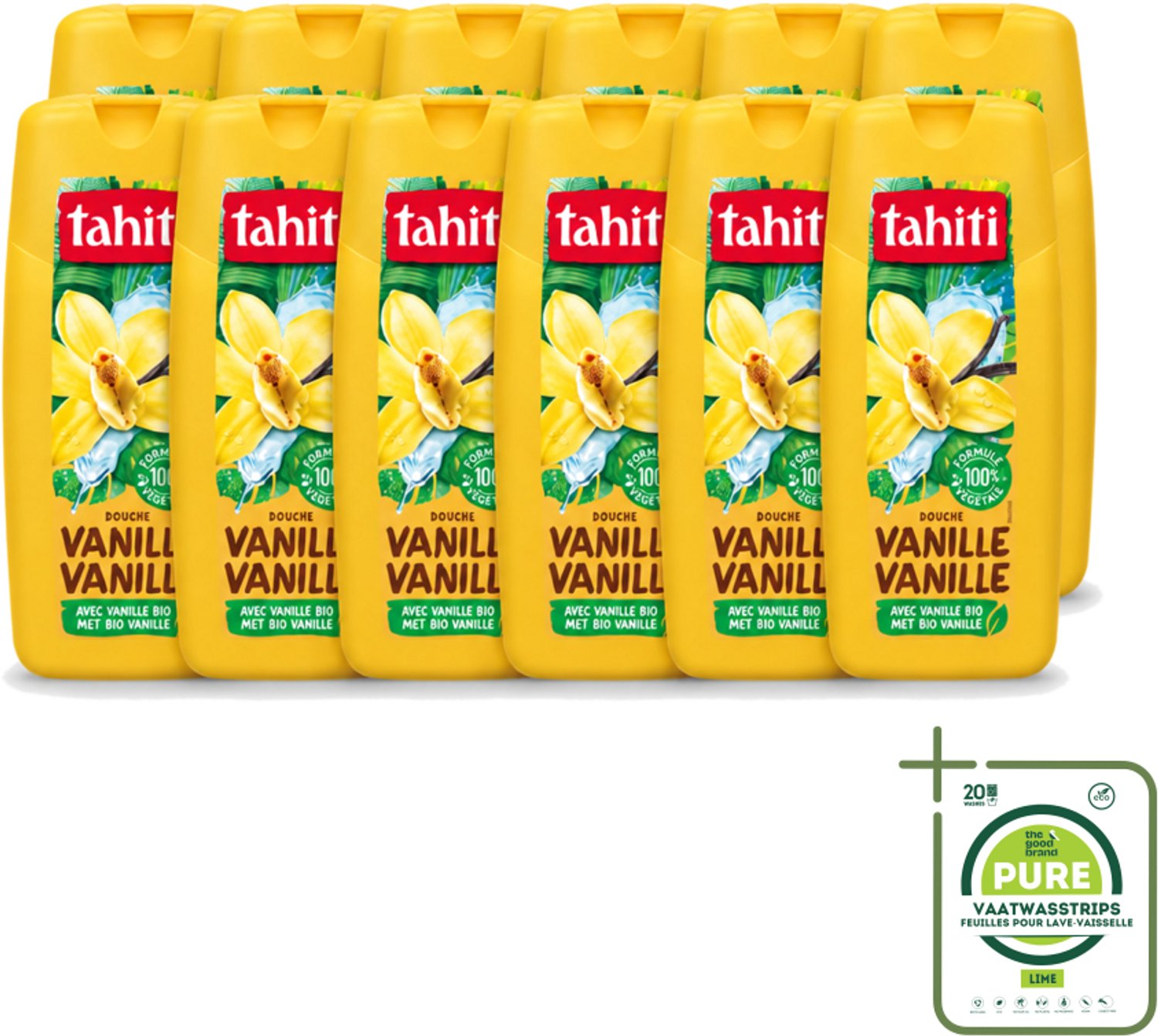 12 x Tahiti – Douchegel – Vanille - 300 ml - Grootverpakking - Vaatwasstrips - Douchegel Vanille - Douchegel Voor Huidverzorging - Huidverzorgende Douchegel - Vanille Douchegel - Schuimende Douchegel