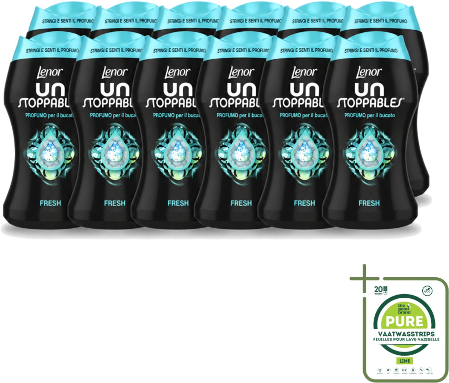 12 x Lenor Unstoppables – Geurbooster – Fresh - 10 Wasbeurten - 140 g - Grootverpakking - Vaatwasstrips - Geurbooster Was - Frisheid Was - Geurparels Was - Wasgeur - Frisheid Kleding