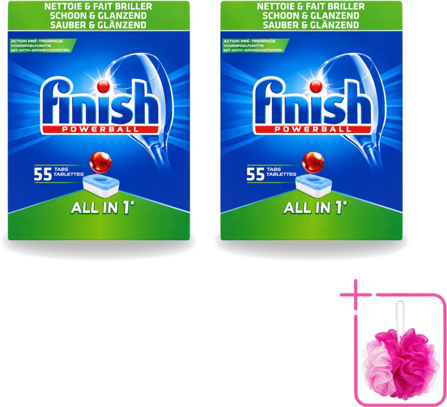 2 x Finish Powerball - All in 1 - Vaatwastabletten - Schoon & Glans - 55 Tabletten - Bulkverpakking - Vaatwasmiddel - Douchemop - Vaatwastablet