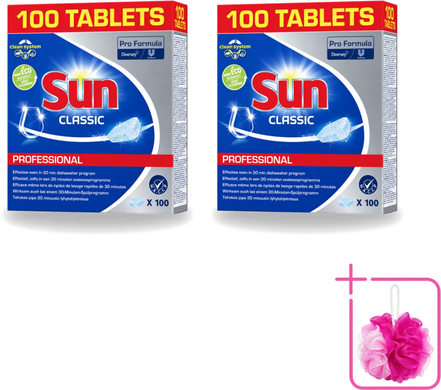 2 x Sun Classic - Pro Formula - Vaatwastabletten - 100 Tabletten - Bulkverpakking - Vaatwastabletten - Douchemop - Vaatwasser