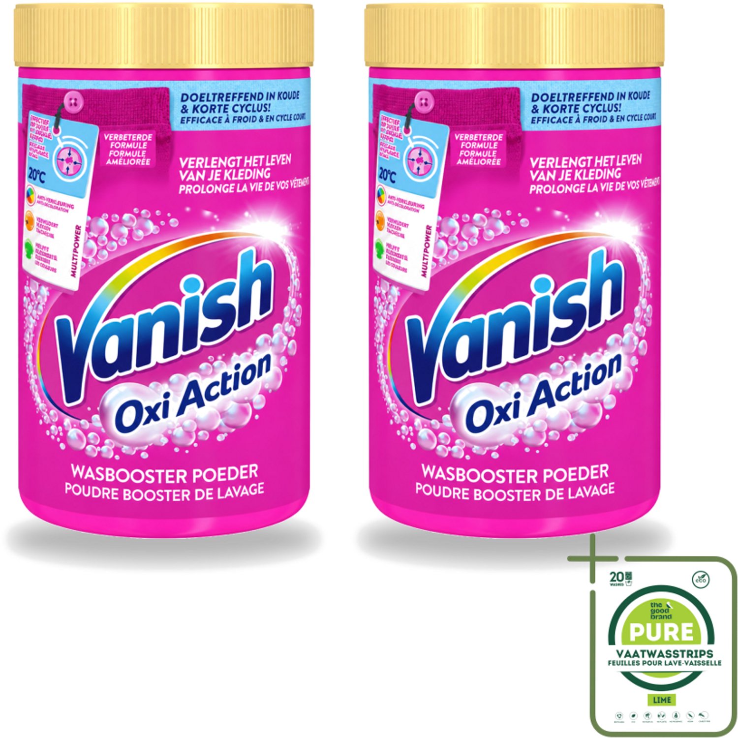 2 x Vanish Oxi Action - Vlekkenverwijderaar - Wasbooster - Gekleurde Was - 1.5 Kg - Grootverpakking - Vaatwasstrips - Vlekkenverwijderaar - Wasbooster - Gekleurde Was - Kleuroverdracht - Geurneutraliseren