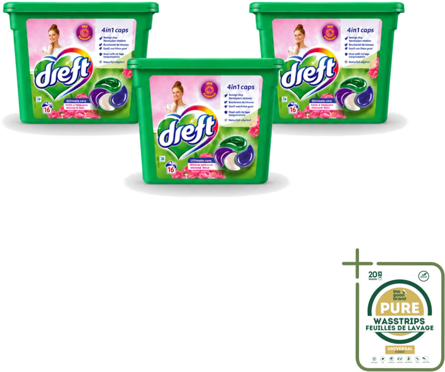 3 x Dreft - Wasmiddelcapsules 4in1 - Witte en Gekleurde Was - Vleugje Roze - 16 Wasbeurten - Wasstrips - Wasmiddelcapsules - Was - Kleurenbeschermer - Vlekkenverwijdering - Frisse Geur
