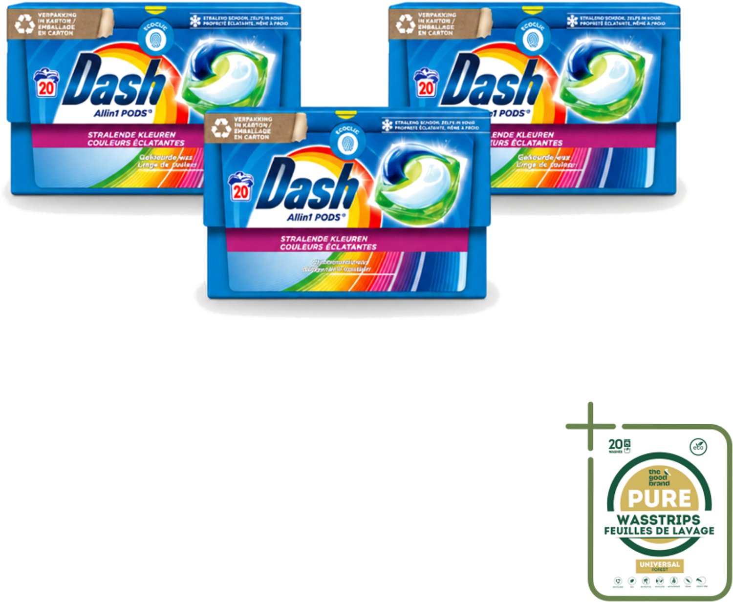3 x Dash - Stralende Kleuren - Wasmiddel Capsules - All-in-1 Pods - Gekleurde Was - 20 Wasbeurten - Wasstrips - Wasmiddel Capsules - Gekleurde Was - Frisheid Was - Wasmachine Pod - Stralende Kleuren