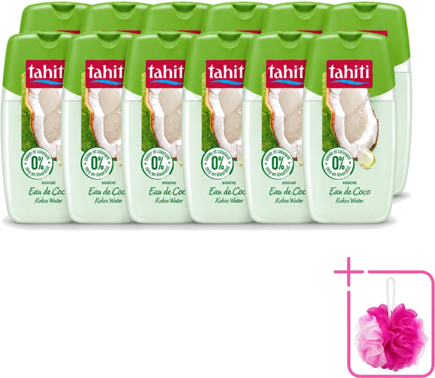 12 x Tahiti - Douchegel - Kokos Water - 0% Kleurstof - 250 ml - Bulkverpakking - Douchegel kokos water - Douchemop - Kokos water douchegel