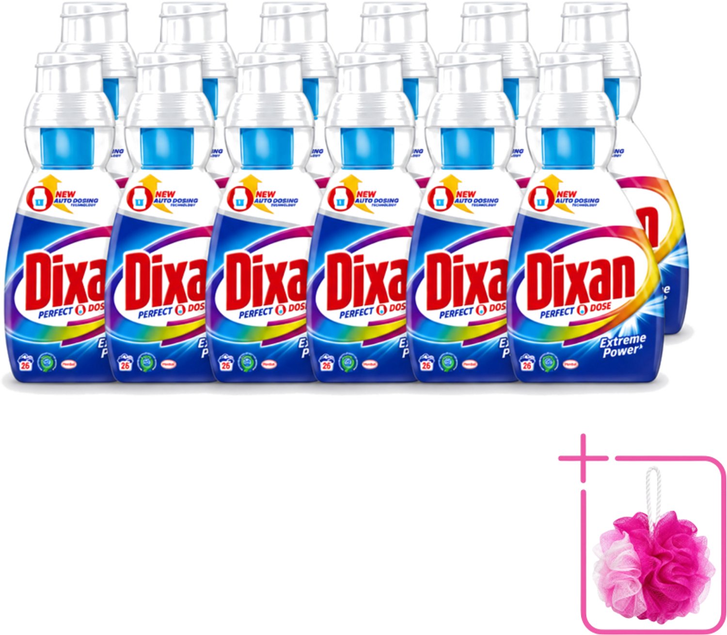 12 x Dixan Perfect Dose - Vlekkenkampioen - Extreme Power - Witte, Gekleurde & Zwarte Was - 26 Wasbeurten - Bulkverpakking - Wasmiddel - Douchemop - Vlekkenverwijdering