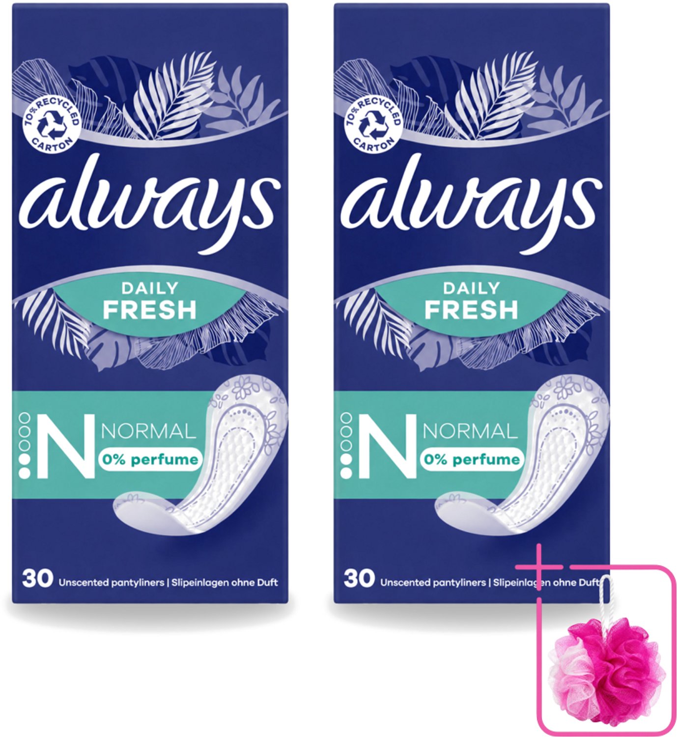 2 x Always Daily Fresh - Inlegkruisjes - Normaal - Ongeparfumeerd - 30 Inlegkruisjes - Bulkverpakking - Inlegkruisjes - Geurneutralisatie