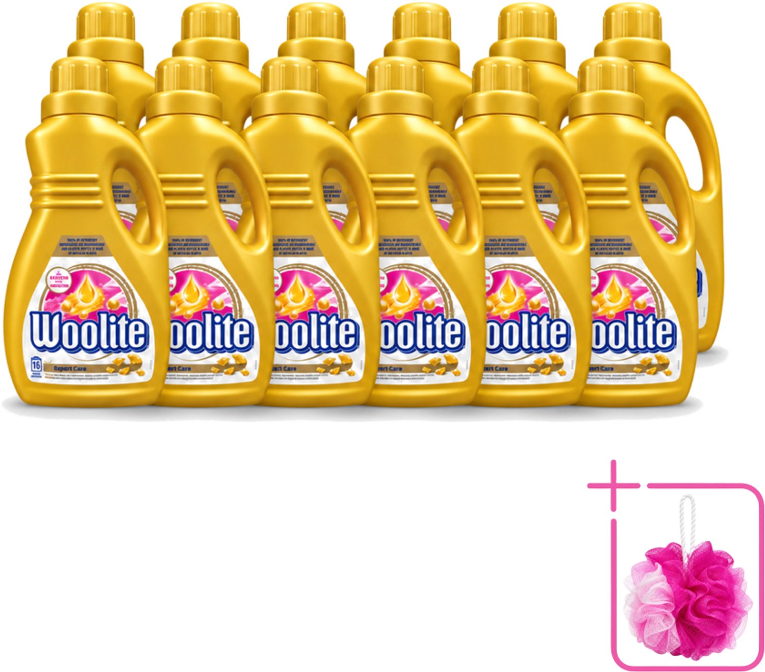 12 x Woolite Expert Care - Vloeibaar Wasmiddel - Met Keratine - Delicate Was - 16 Wasbeurten - 1L - Bulkverpakking - Delicate was - Douchemop - Keratine wasmiddel