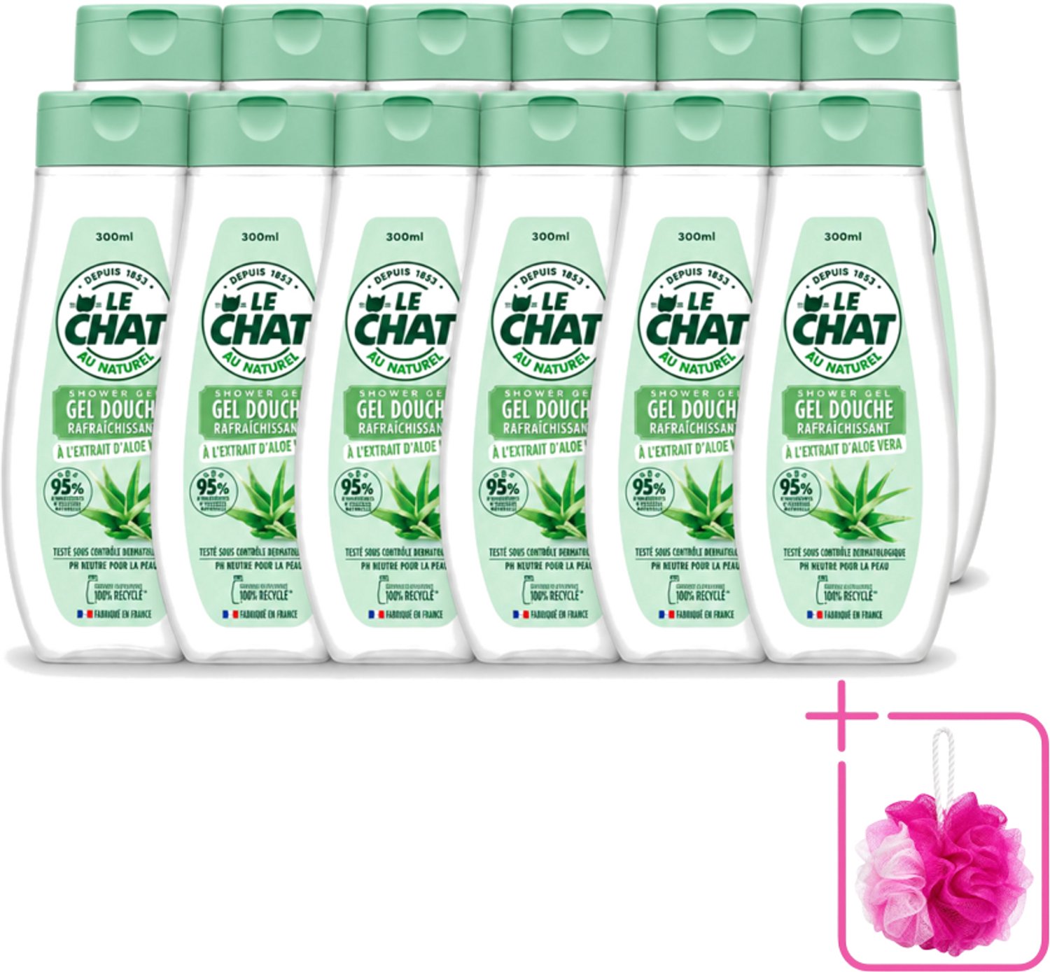 12 x Le Chat - Douchegel - PH Neutraal - Met Extract Van Aloë Vera - Verfrissend - 300 ml - Bulkverpakking - Douchegel aloë vera - Douchemop - Frisheid huid