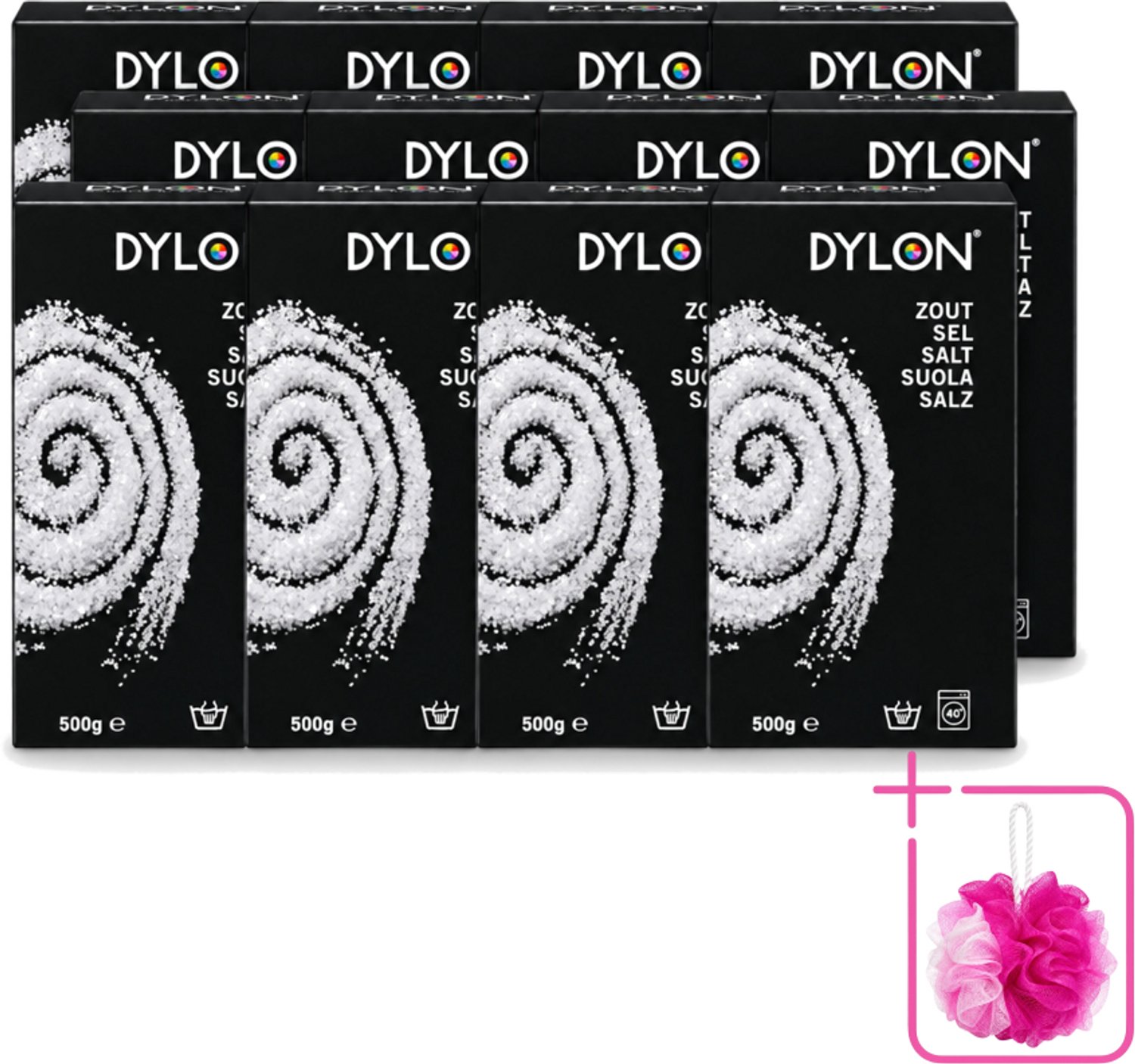 12 x Dylon - Zout - Voor Handwas Textielverf - Optimale Kleurresultaten - 500g - Bulkverpakking - Textielverf - Douchemop - Handwas