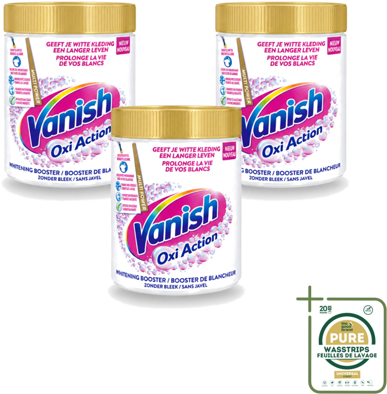 3 x Vanish Oxi Action - Vlekkenverwijderaar - Wasbooster - Zonder Bleek - Witte Was - 1 Kg - Wasstrips - Vlekkenverwijderaar - Witte Was - Wasbooster - Bleekvrije Was - Geurverwijderaar