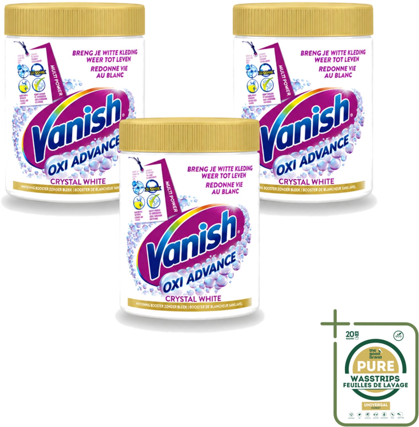 3 x Vanish Oxi Advance - Kristalwit - Vlekkenverwijderaar Poeder - Witte Was - 840 Gram - Wasstrips - Wit Was - Vlekkenverwijderaar - Witte Was - Vlekkenverwijderen - Wasmiddel