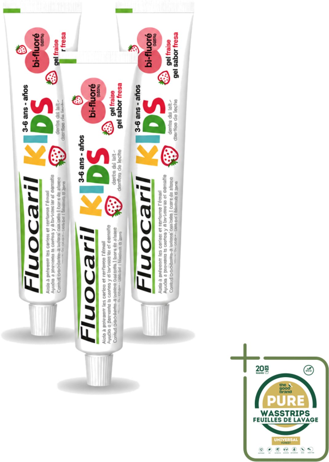 3 x Fluocaril Kids - Bi-Fluoride - Tandpasta - Met Aardbeiensmaak - 3 tot 6 jaar - 50 ml - Wasstrips - Tandpasta Voor Kinderen - Melktanden Beschermen - Bi-fluoride Tandpasta - Aardbeiensmaak Tandpasta - Tandenpoetsen Voor Kinderen