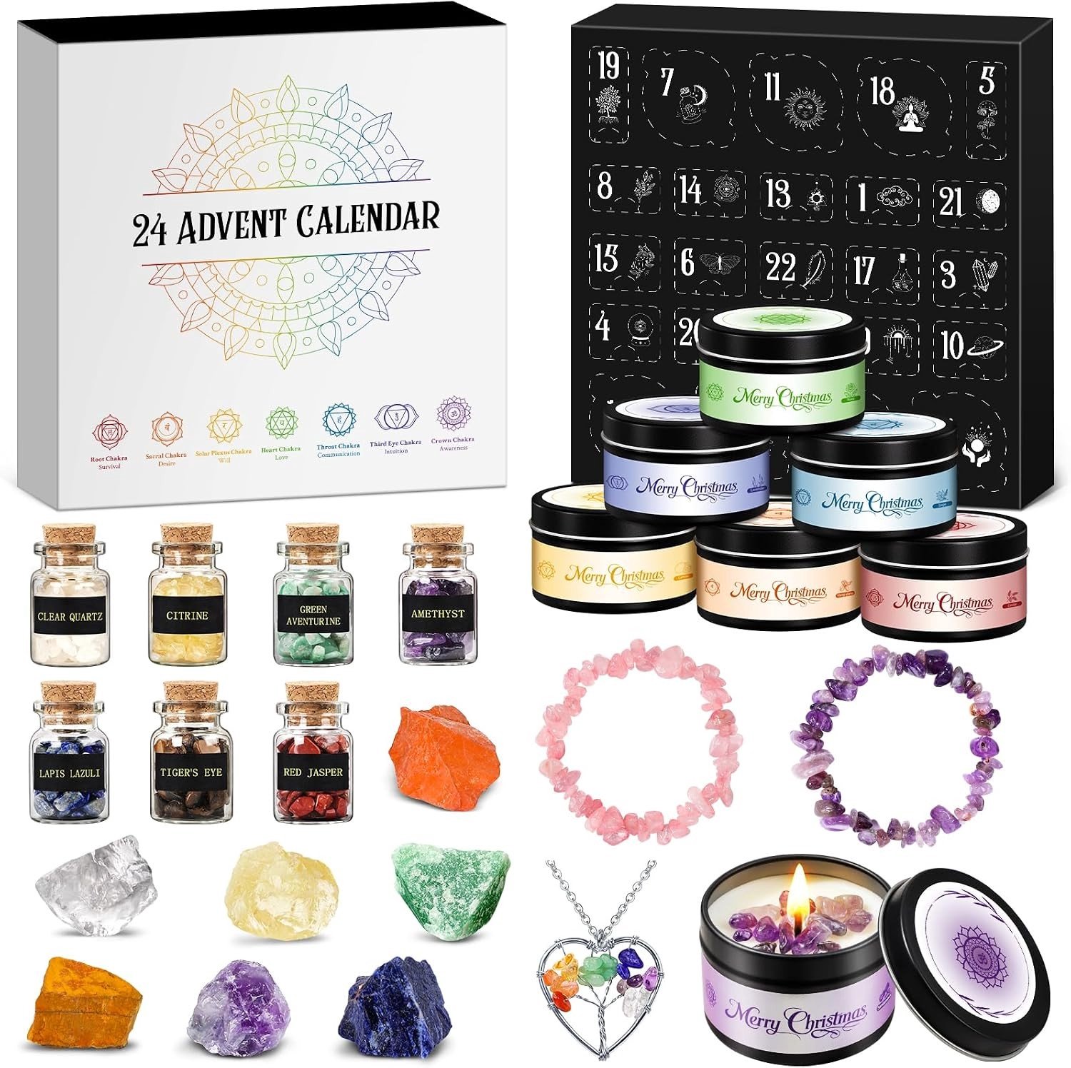 Adventskalender 2026 - Wit - Geurkaarsen met Edelstenen - Voor Yoga en Meditatie