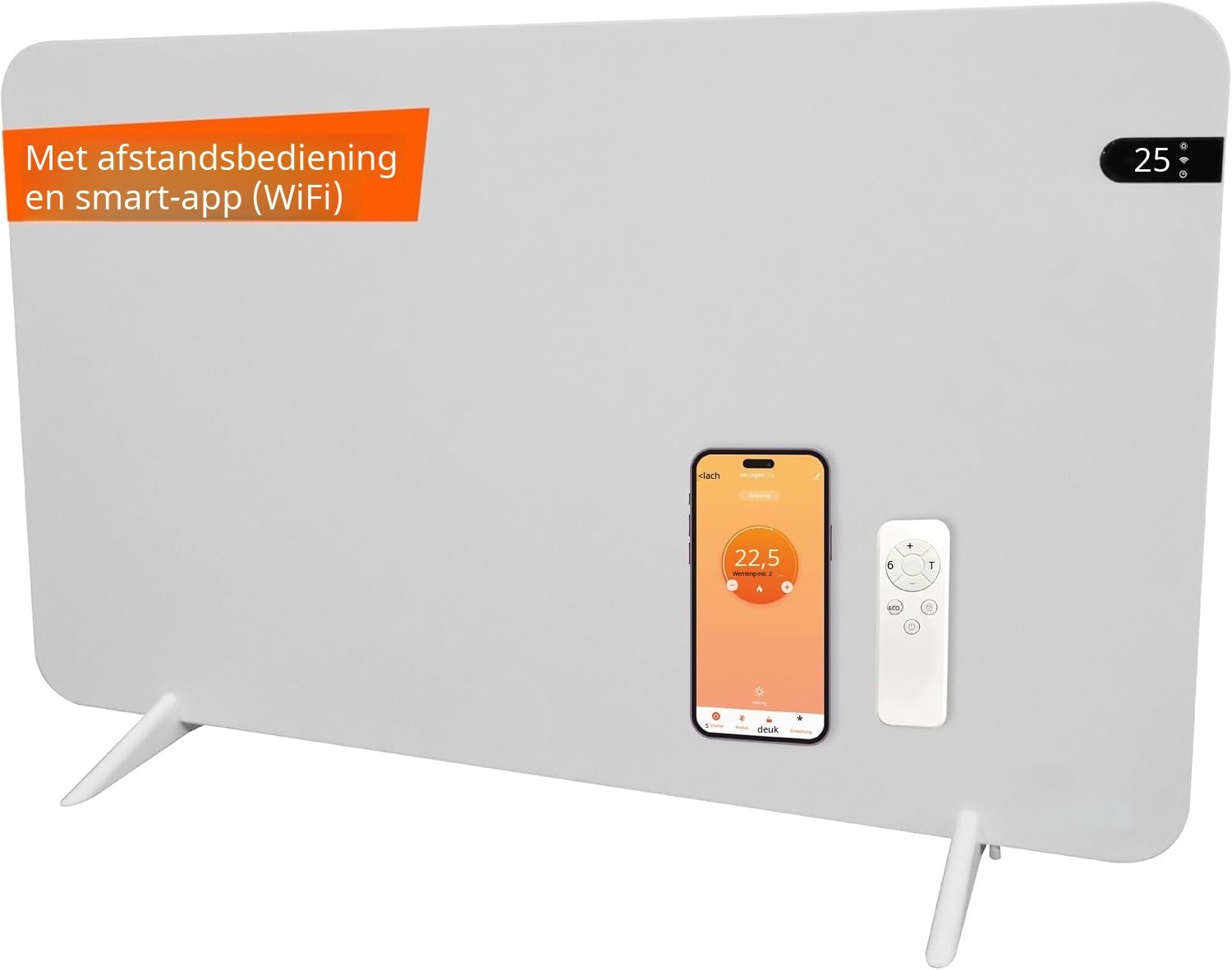 QEVA Paneelverwarming Elektrisch - Elektrische Radiator - Infrarood Paneel - Wit - 2cm x 60cm x 100cm