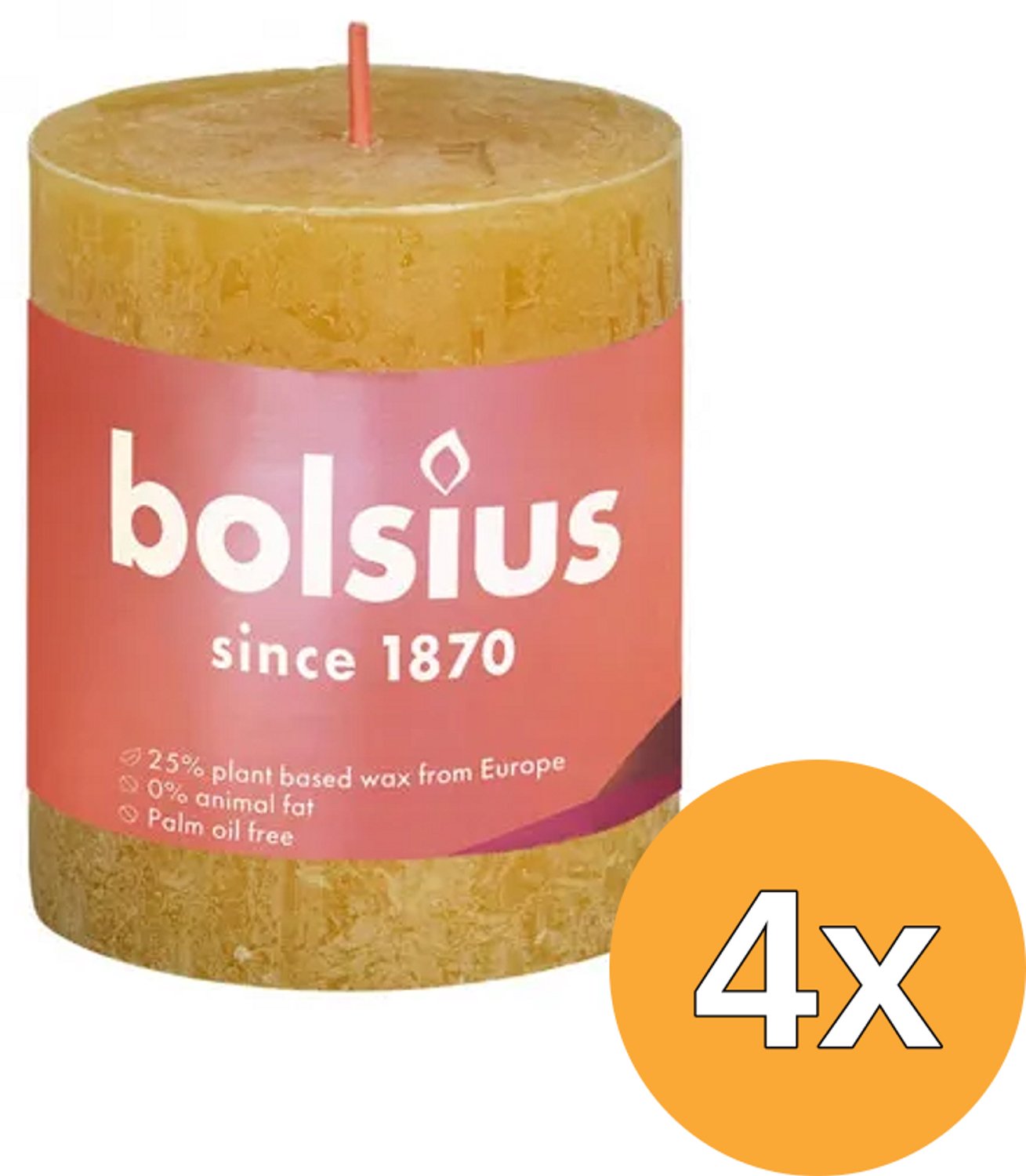 Bolsius Stompkaarsen Shine 4 st rustiek 80x68 mm honinggeel Honingraatgeel