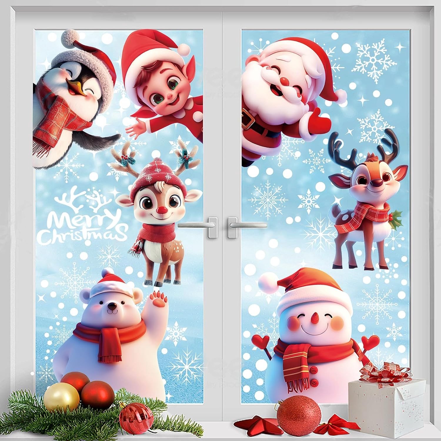 Kerststickers voor Ramen - Multicolor - 28 x 21 cm - Duurzame PVC Stickers - Voor Raamdecoratie