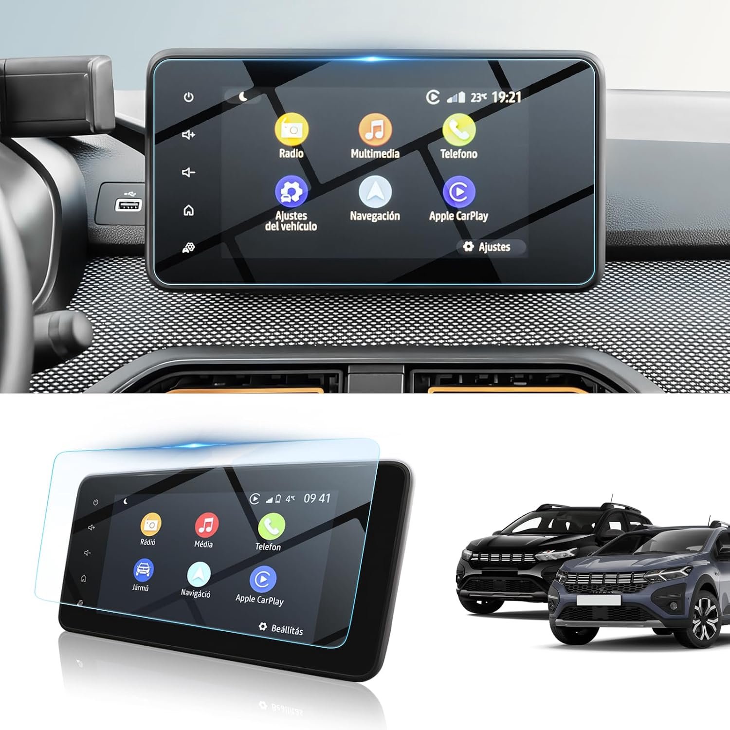 Screen protector Dacia Sandero 3 8 inch - 9H gehard glas - navigatiescherm bescherming - optimale schermbescherming - ShopVlot