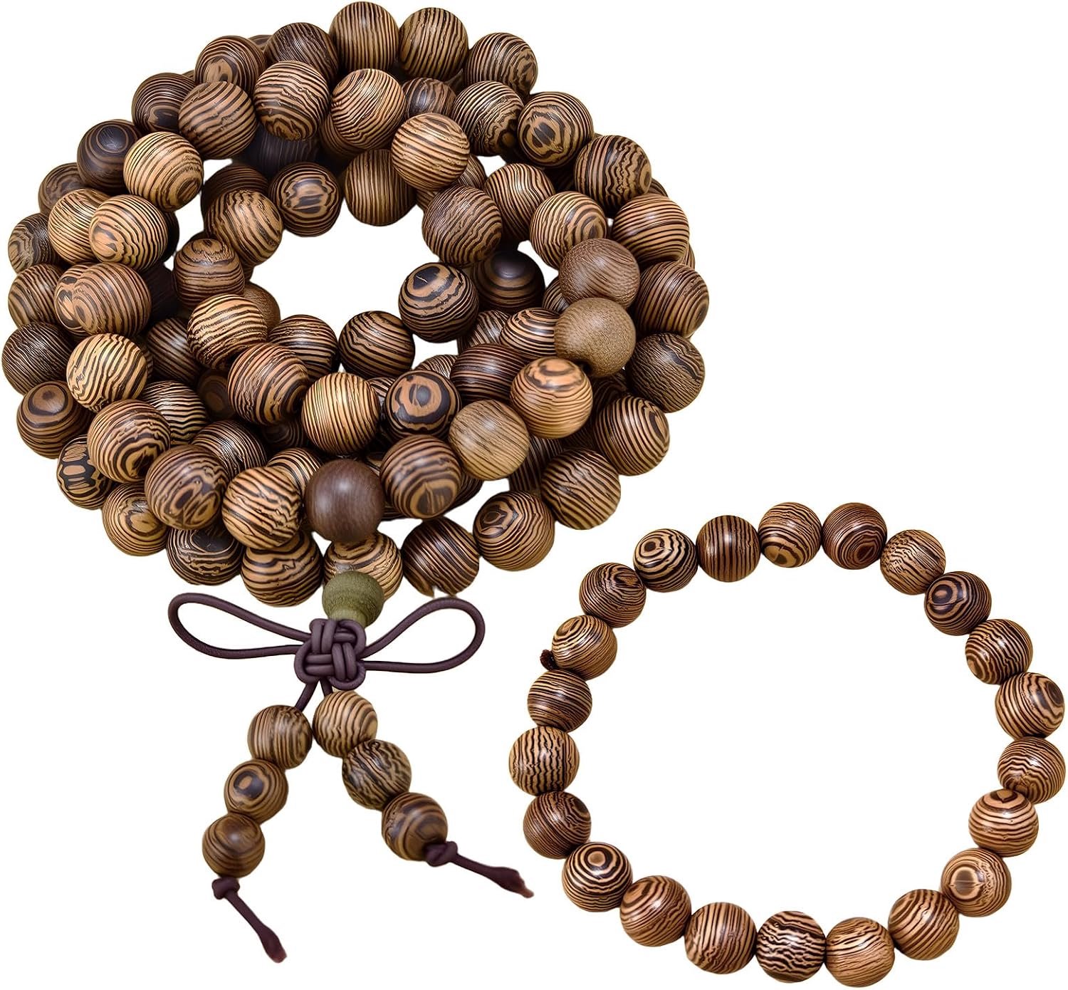 Mala gebedsketting 108 en 22 boeddhistische armbanden - 8 mm natuurlijk hout - ideaal voor yoga en meditatie - ShopVlot