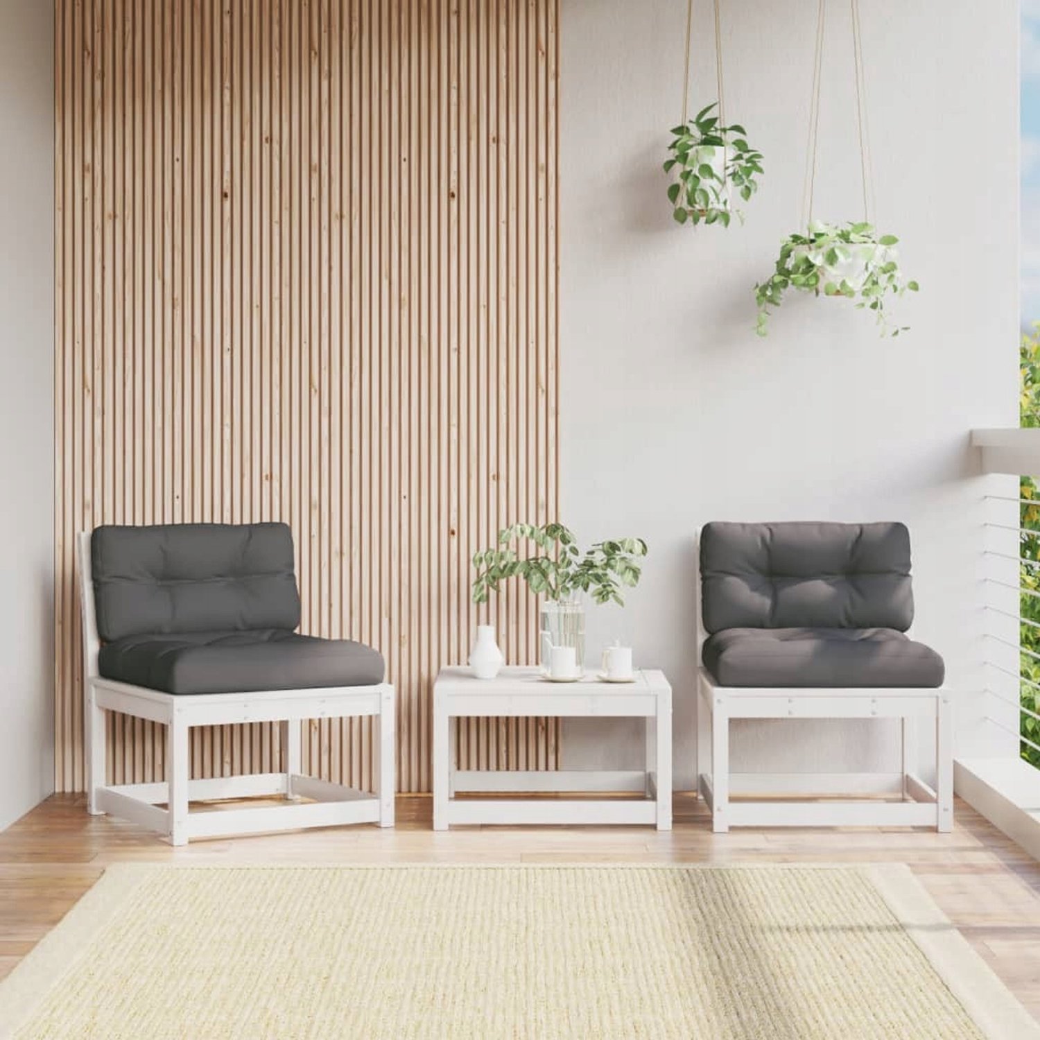 2x Houten Voetenbank Tuin Balkon Terras Stoel - Wit