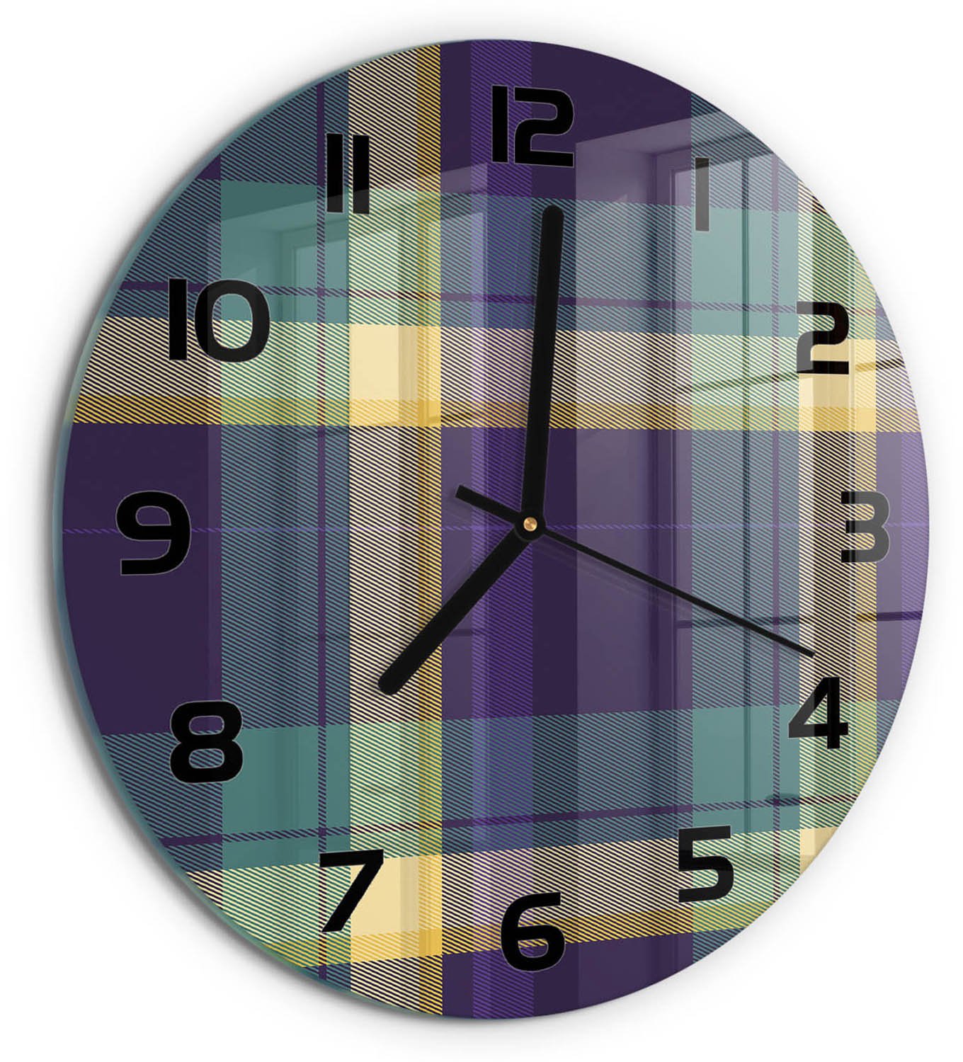TULUP Wandklok - Mesh-textuur Wandklok Glas Met Motief - fi30 cm - Paars Decoratieve Glazen Klok - Zwarte handen - Ronde Klok - Gekleurde Glazen Klok - Glazen Klok Met Print