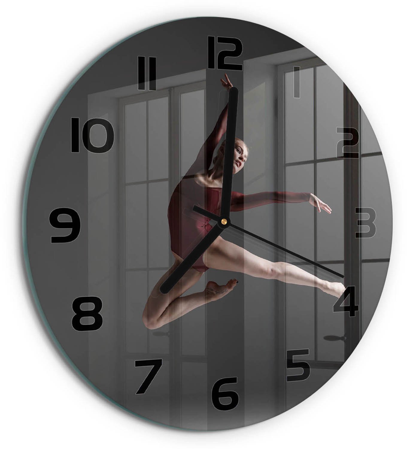 TULUP Wandklok - moderne dans Decoratieve Glazen Klok - fi30 cm - Rood Glazen Wandklok Design - Zwarte handen - Ronde Klok - Glazen Klok Met Print - Wandklok Glas Met Motief