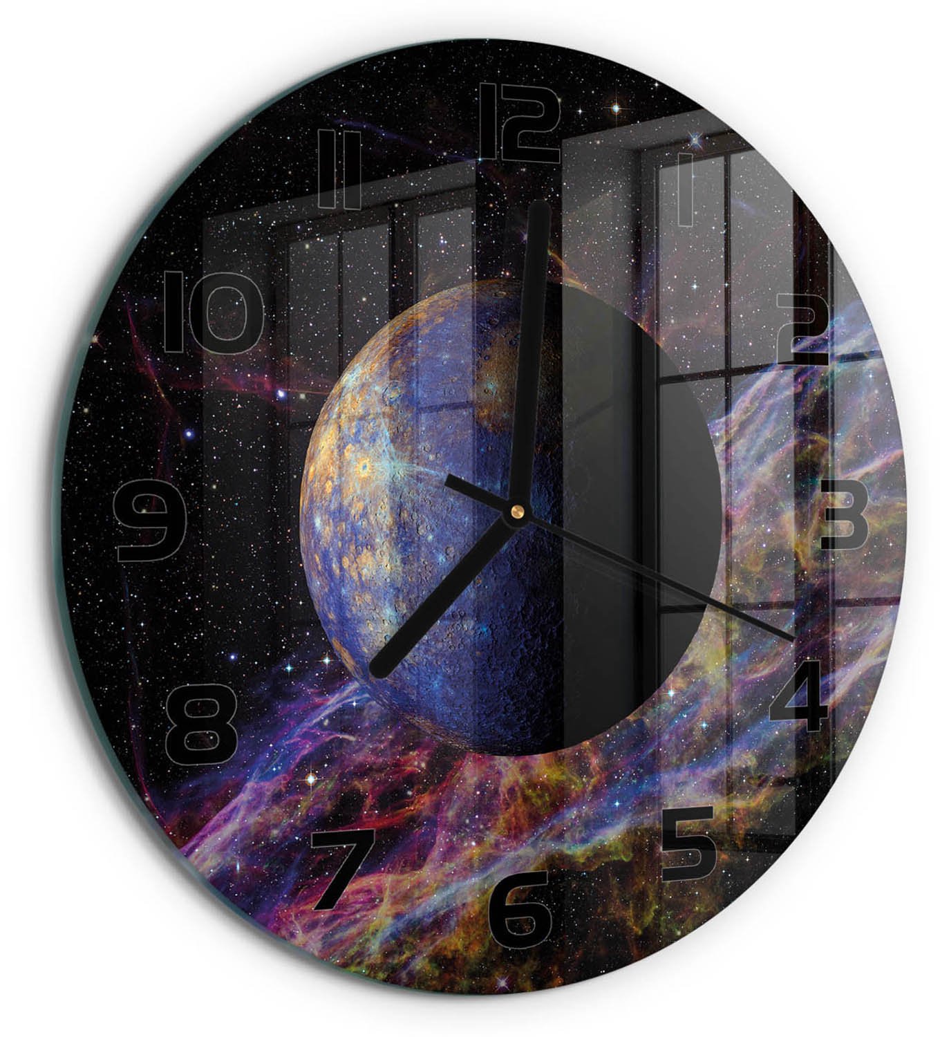 TULUP Wandklok - Kwik Glazen Wandklok Design - fi30 cm - Veelkleurig Klok Glas Met Opdruk - Zwarte handen - Ronde Klok - Wandklok Glas Met Motief - Decoratieve Glazen Klok