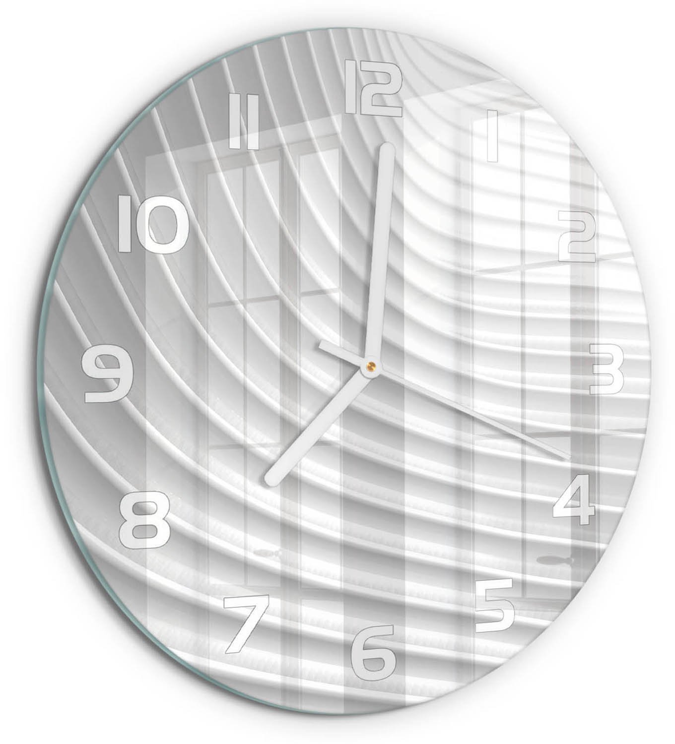 TULUP Wandklok - Lijnen van abstractie Glazen Wandklok Design - fi30 cm - Wit Klok Glas Met Opdruk - Witte handen - Ronde Klok - Wandklok Glas Met Motief - Decoratieve Glazen Klok
