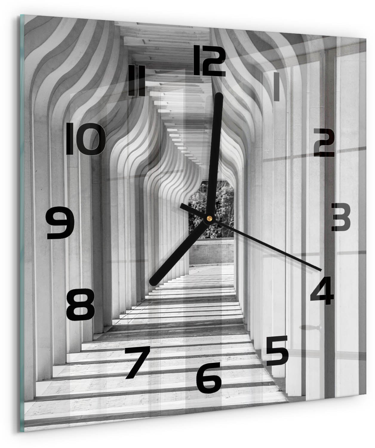 Tulup Wandklok - Hal Decoratieve Glazen Klok - 30x30 cm - Wit Glazen Wandklok Design - Zwarte handen - Vierkante Klok - Glazen Klok Met Print - Wandklok Glas Met Motief