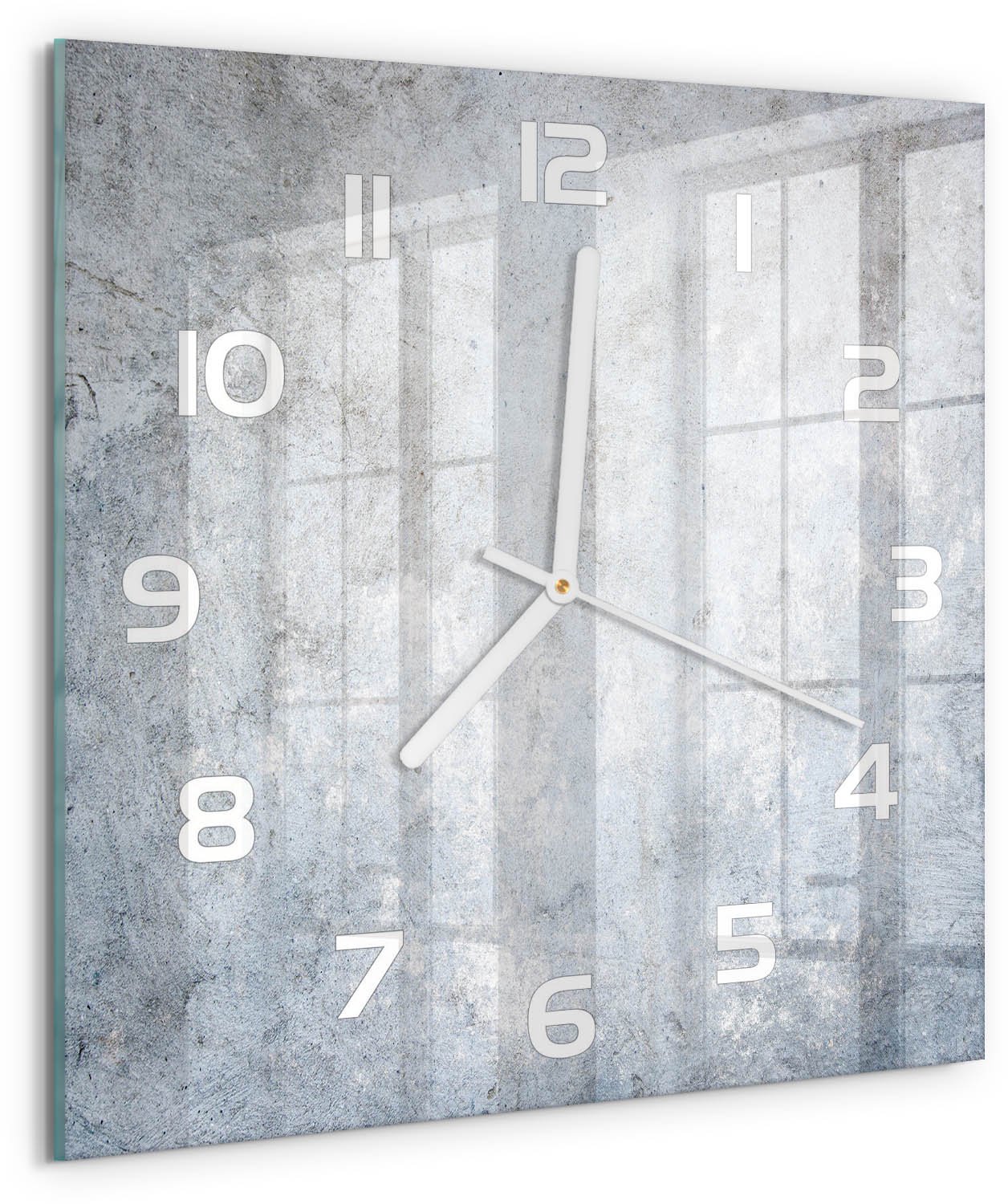 TULUP Wandklok - Specifieke achtergrond Decoratieve Glazen Klok - 30x30 cm - Grijs Glazen Wandklok Design - Witte handen - Vierkante Klok - Glazen Klok Met Print - Wandklok Glas Met Motief