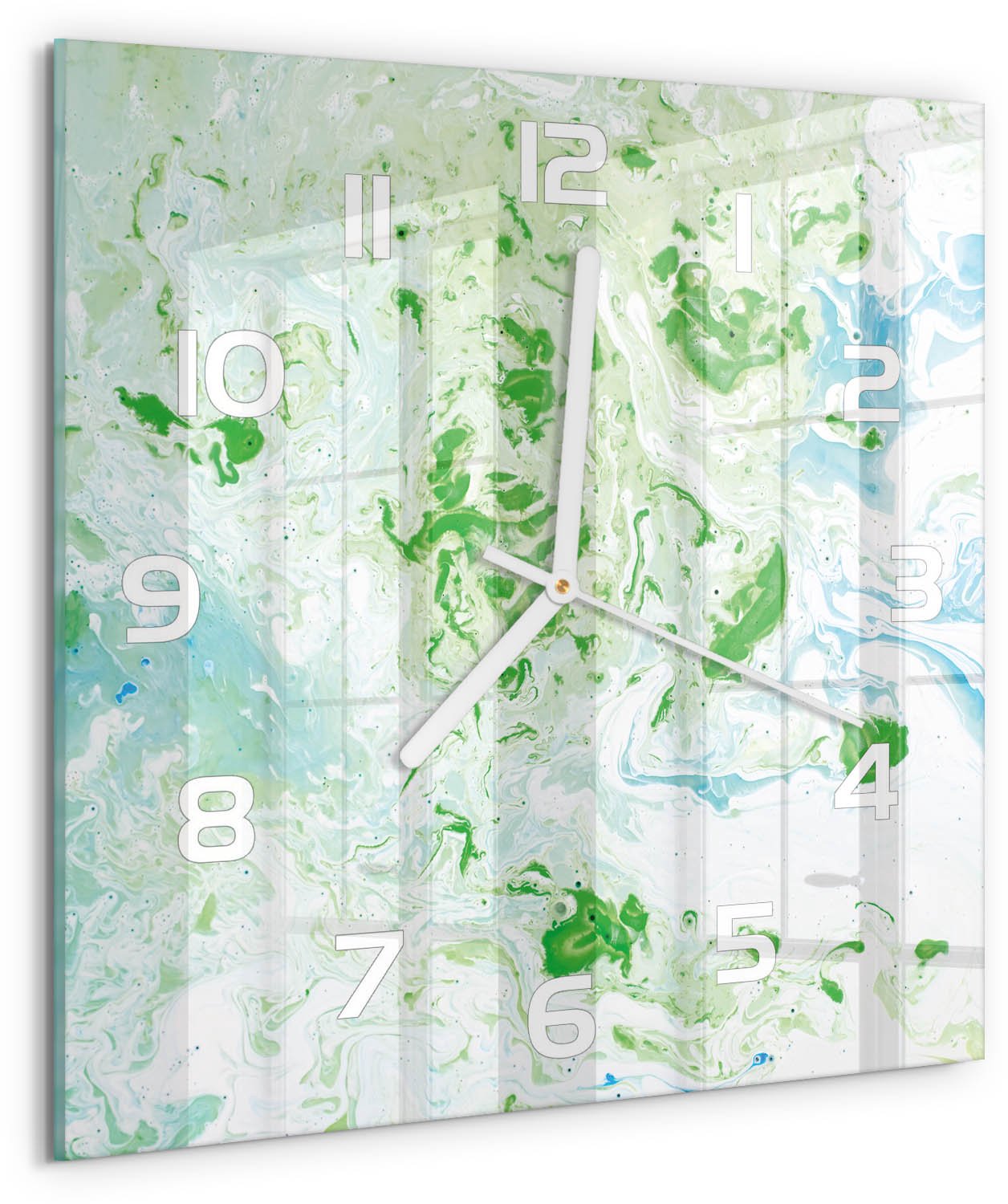 Tulup Wandklok - Abstracte achtergrond Gekleurde Glazen Klok - 30x30 cm - Groente Glazen Klok Met Print - Witte handen - Vierkante Klok - Moderne Wandklok Glas - Wandklok Glas Decoratie