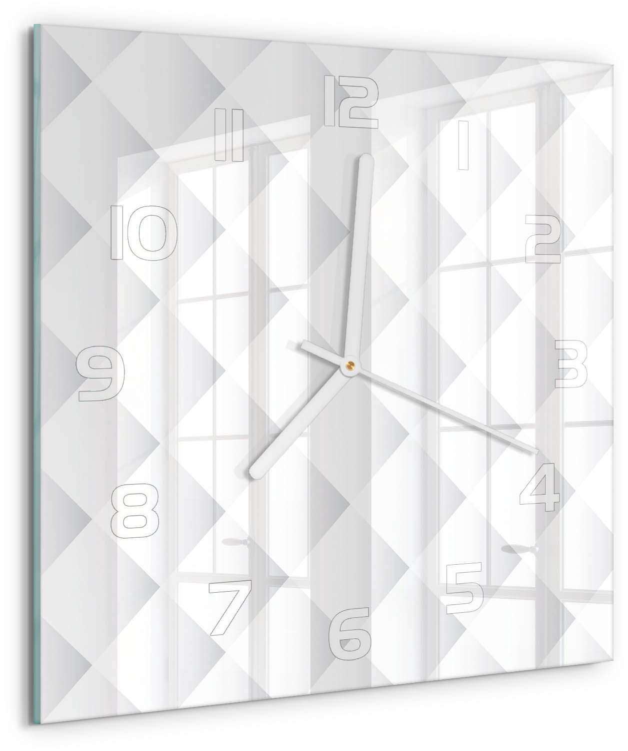 Tulup Wandklok - Vierkanten Achtergrond Wandklok Glas Decoratie - 30x30 cm - Wit Gekleurde Glazen Klok - Witte handen - Vierkante Klok - Klok Glas Met Opdruk - Moderne Wandklok Glas