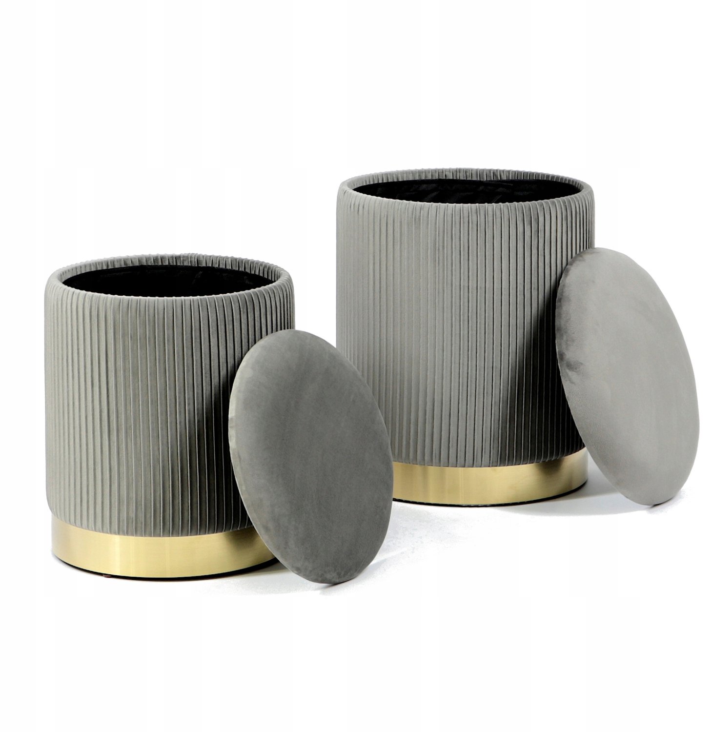 Messa Home Glamour grijze ronde poef met opbergruimte, set van 2 Grijs