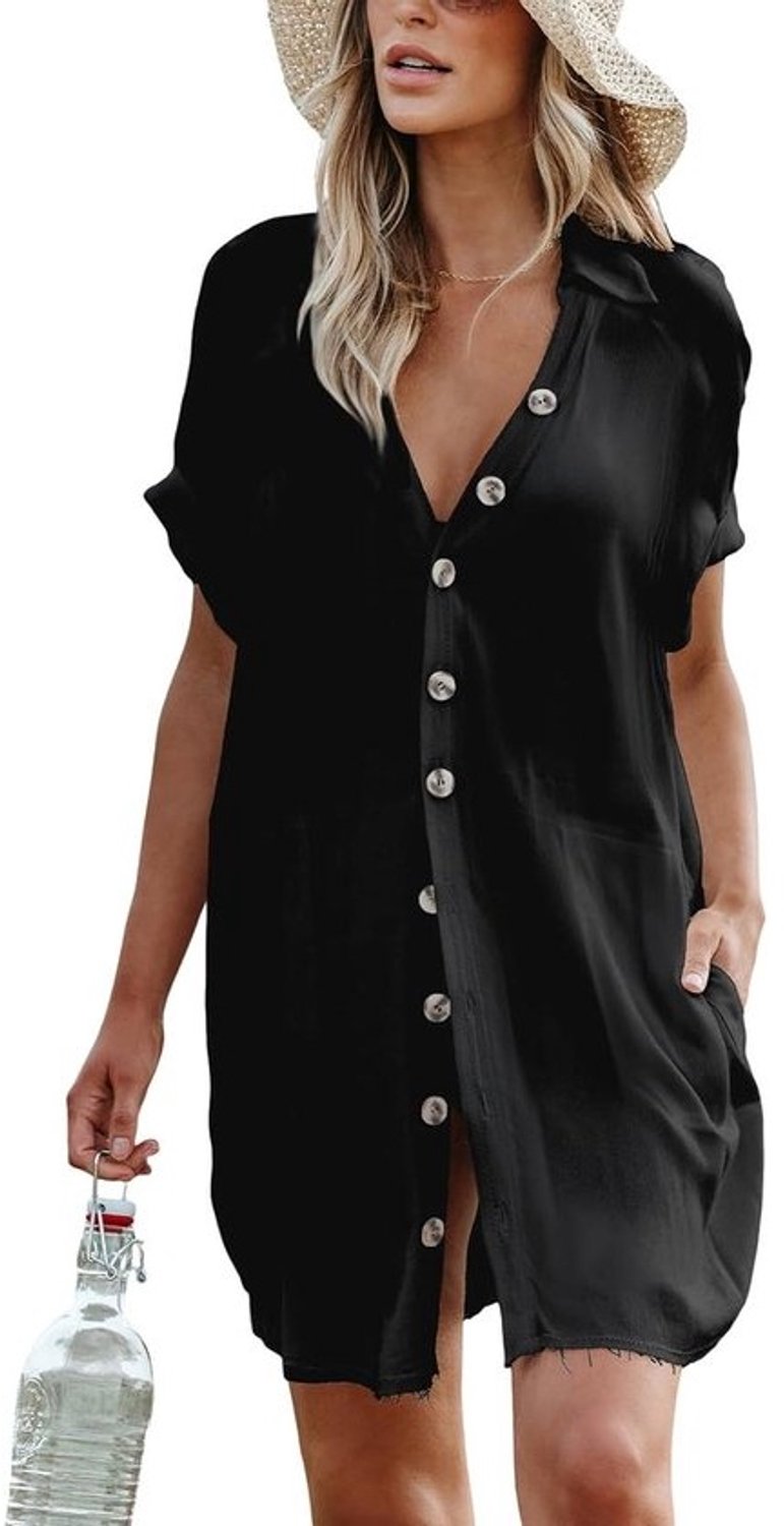 Strandjurk - Zomerjurk - Casual Dragen - Knoopsluiting - Kort - Blauw