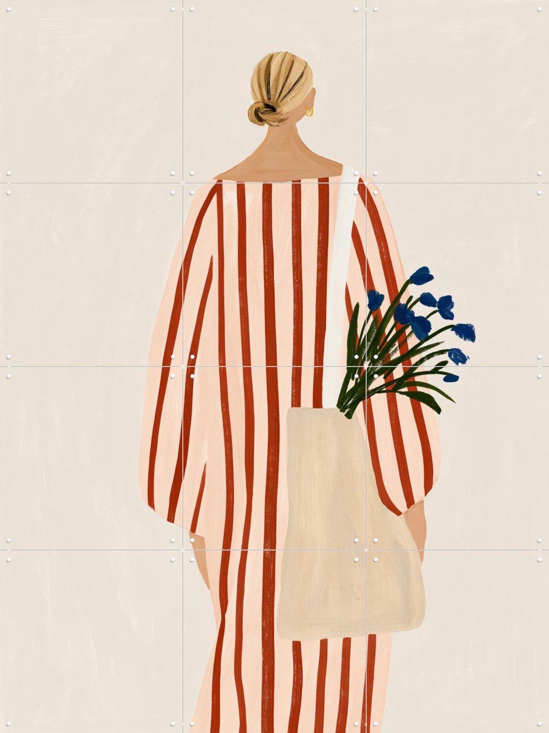 IXXI Flowers For Later, Atelier Pommeline - 60 x 80 cm - Grote wanddecoratie en posters - Illustraties, Modern, Kleurrijk, Minimalisme, Slaapkamer Rood / Beige