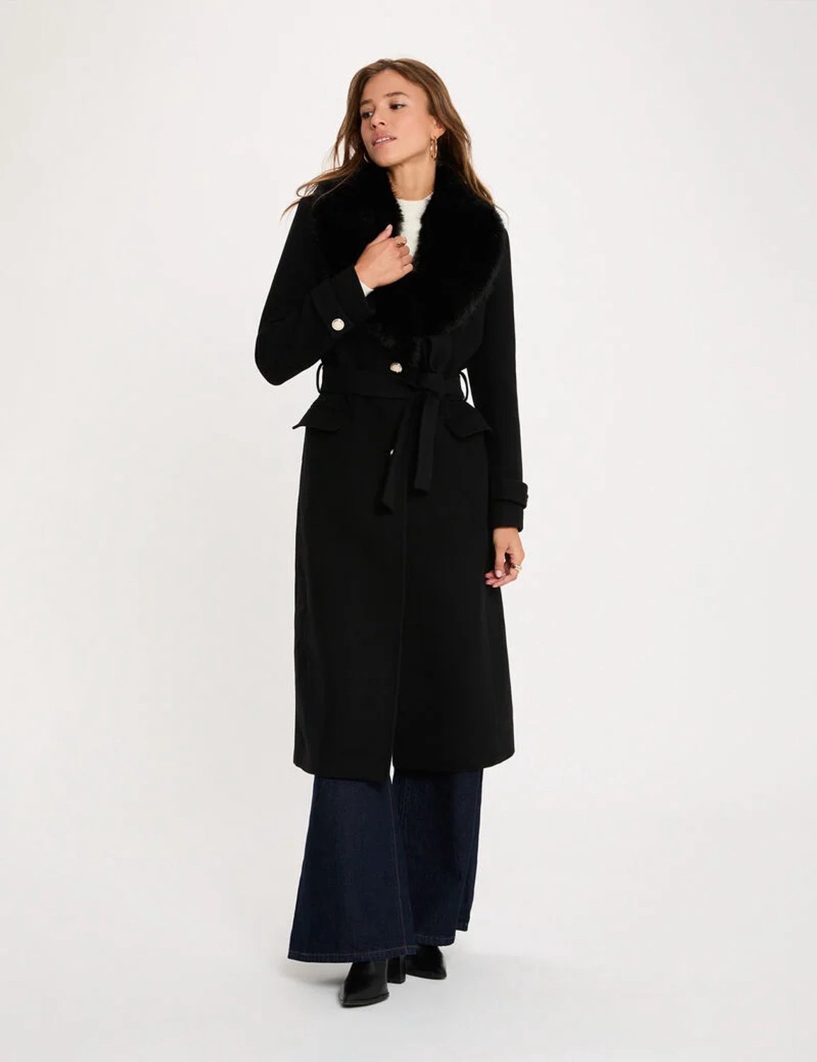 Morgan - Belted Long Coat 262-Gpeaks Black - Maat : 40