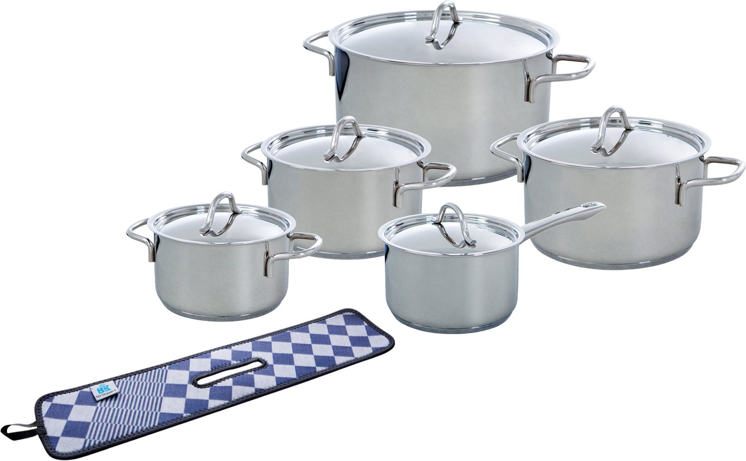 BK Profiline Kookpannenset 5-delig - 16/18/20/24cm - Zonder antikleeflaag - Pannenset inductie - RVS pannenset - Ovenbestendig tot 230°C - Met RVS deksel - Met afgiethulp - Zilver